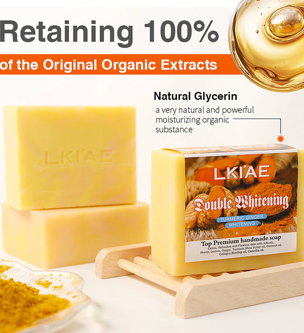 Natural Turmeric Whitening Soap Bar, Reduce Acne, Spots, Moisturize and Smoothen Skin, With Honey, Glycerin, 150g/5.3 oz