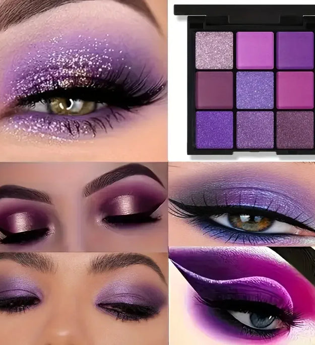 Luxurious Purple Eyeshadow Palette 9 Color Matte and Shimmering violet Eye Makeup for Creating Smoky or Natural Looks Cosmetic