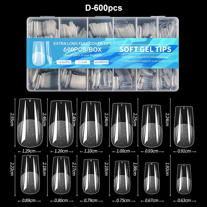 Luxury False Nail Tips Soft Gel Fingertip Semi-matte Capsules Almond French Coffin Full Cover Artificial Fake Nails Extension