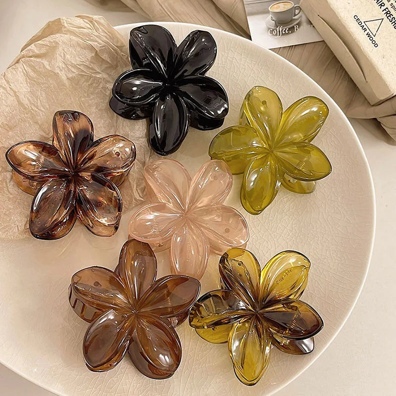 Korean Hawaiian Gradient Flower Hair Claw Clip For Women Girl Fashion Plastic Non Slip Hold Hairpin Barrette Hair Accessories