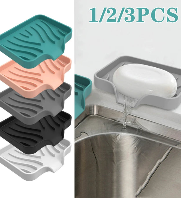Silicone Soap Dish for Bathroom Self Draining Soap Bar Holder Kitchen Sink Soap Dish Sponge Drain Pad Countertop Soap Dispenser