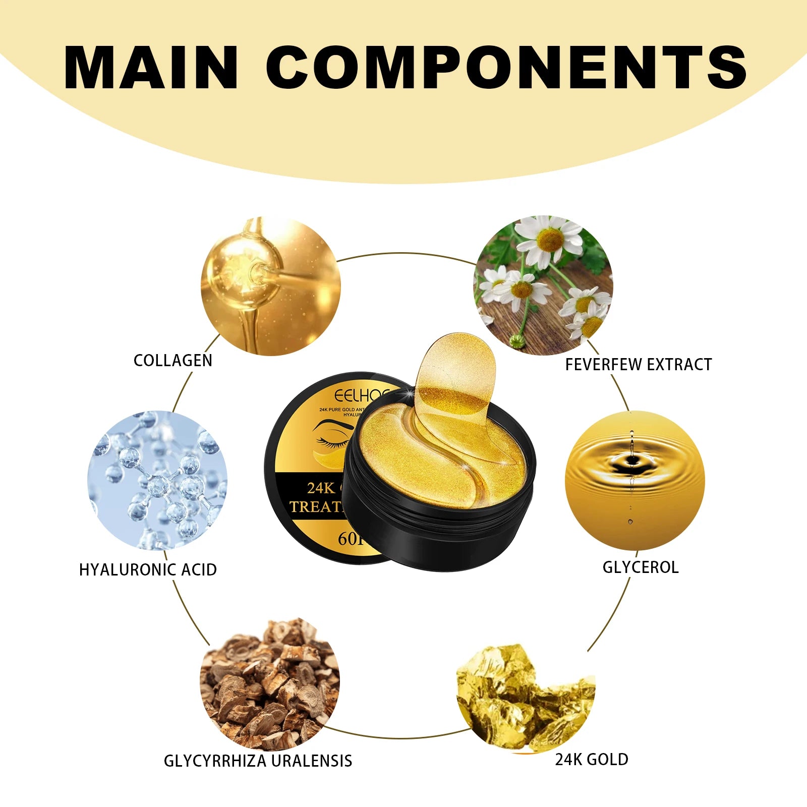 60PCS 24K Gold Eye Mask Anti Dark Circles Removal Eyes Bags Moisturizing Firming Eye Patches Eyes Skin Care Products