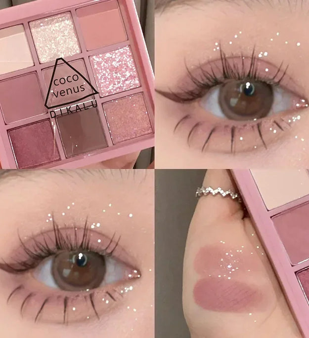 New Nine-color Eyeshadow Palette Rose Pink Color Pearly Matte Glitter Eyeshadow Pallete Shiny Eye Shadow Eye Pigments