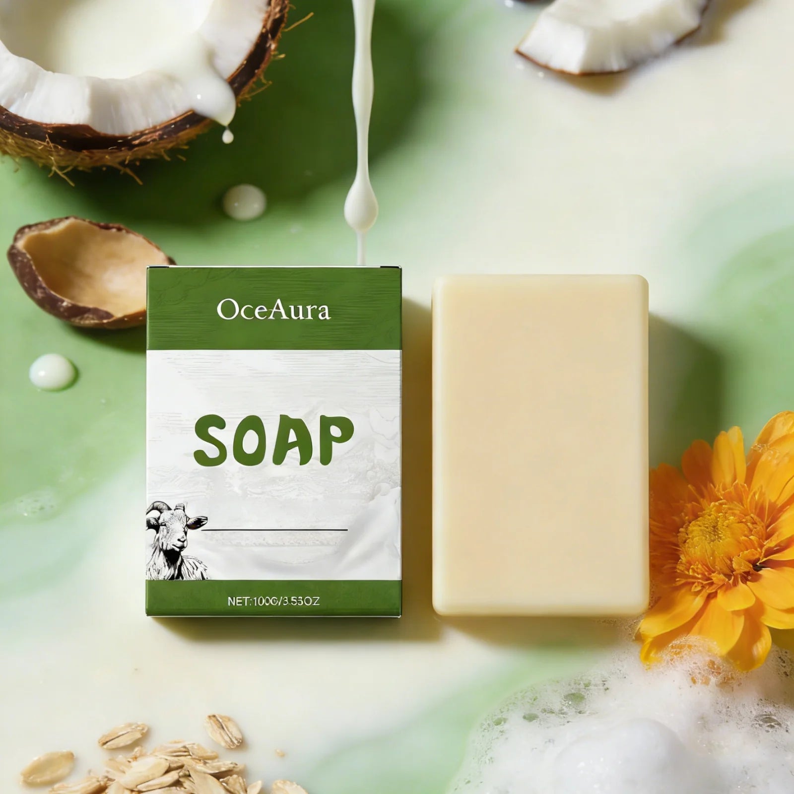 OceAura Goat Milk Soap Professional Skin Cleaning Deep Hydration Body Care Natural Organic Coconut Oil Handmade Bath Soap Bar