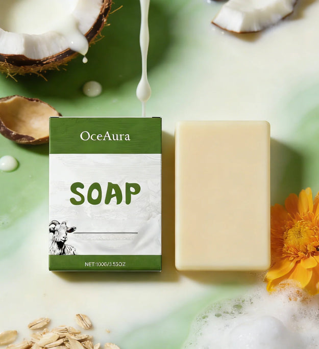 OceAura Goat Milk Soap Professional Skin Cleaning Deep Hydration Body Care Natural Organic Coconut Oil Handmade Bath Soap Bar