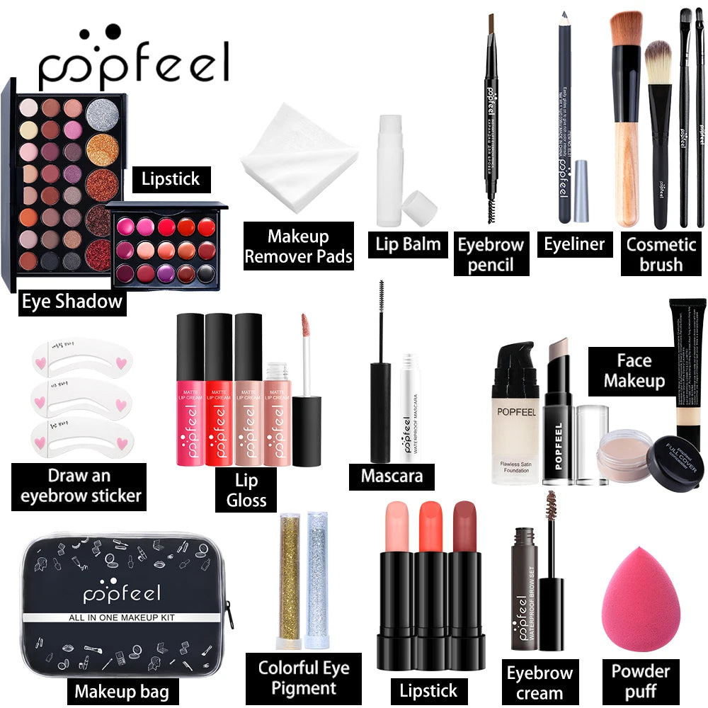 POPFEEL Complete Christmas Makeup Set Gift Box -Holiday Surprise for Friends and Family | Festive Christmas Cosmetics Collection