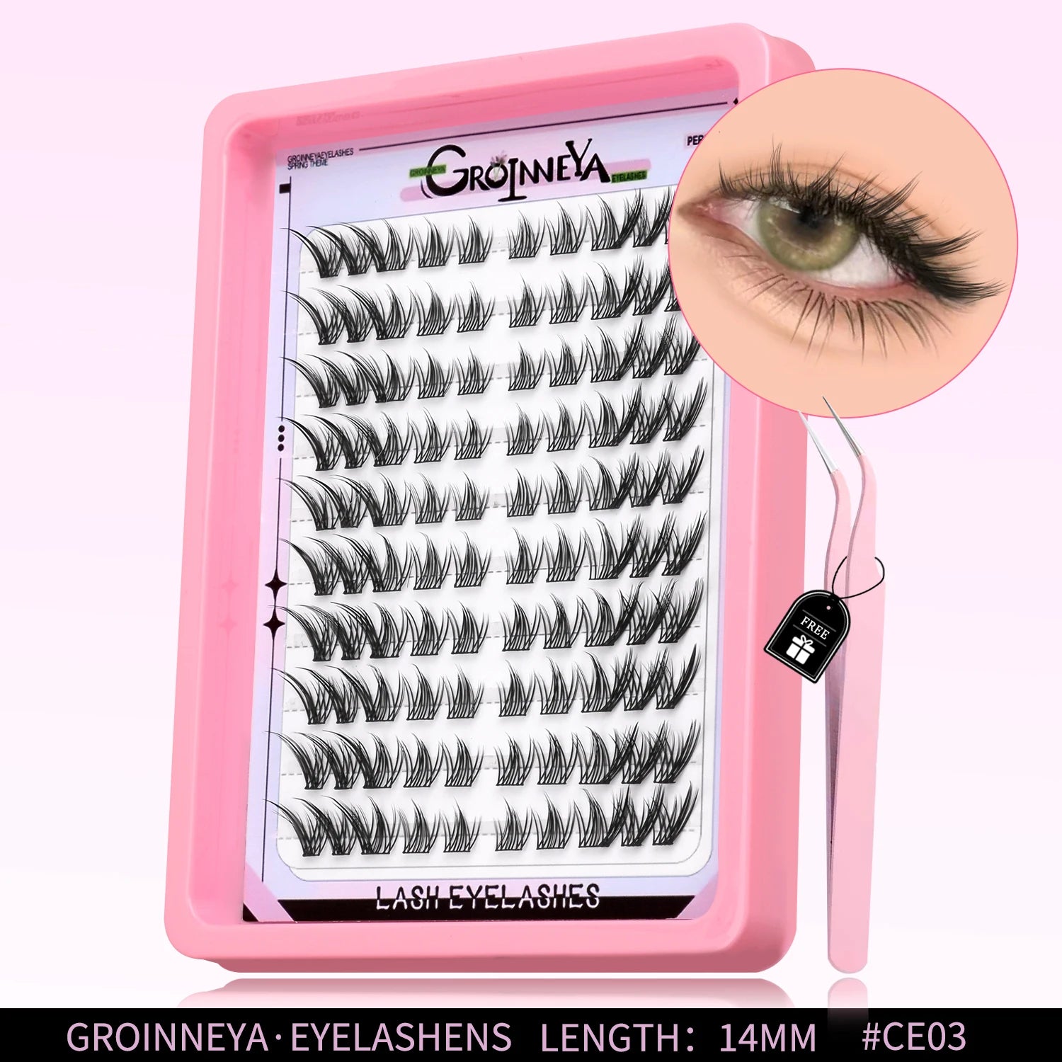 GROINNEYA Natural Cluster Lashes Manga Lashes Soft Cross Wispy Individual Cluster Eyelashes Extension Makeup