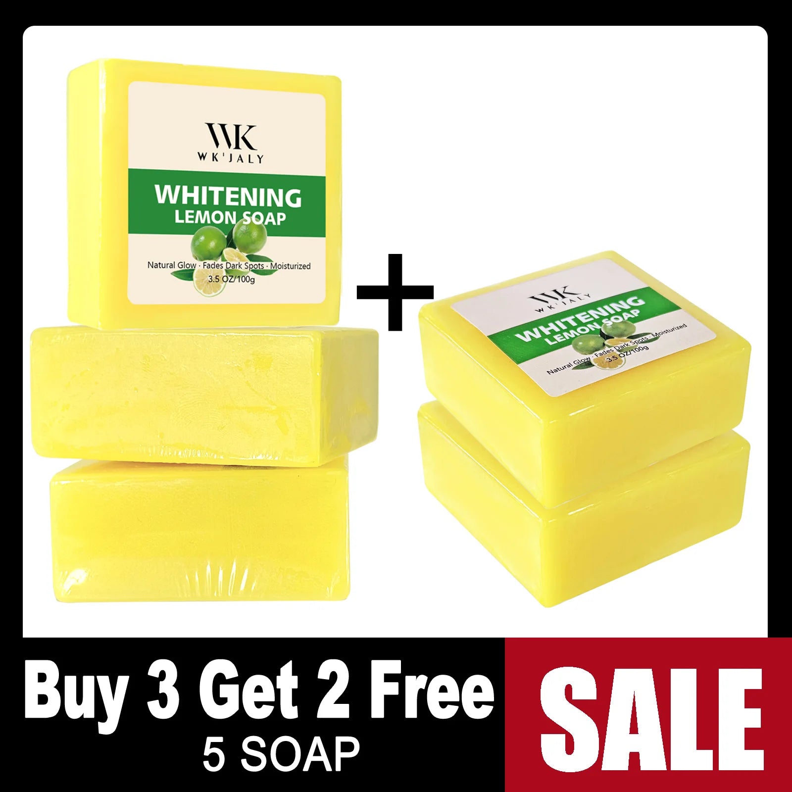 WK JALY Whitening Lemon Soap, Natural Glow, Fade Dark Spots, Moisturized, With Glutathione, Shea Butter Oil, For Face And Body