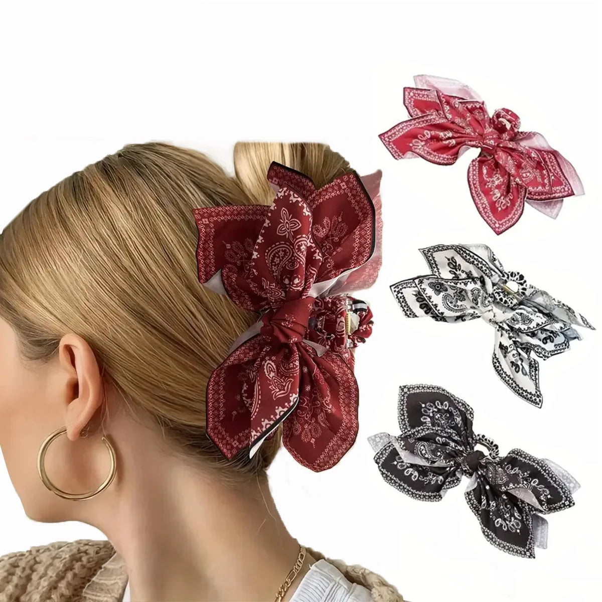 1pc new double-sided cashew flower love grabbing clip butterfly knot hair clip summer vacation shark clip fashion - BlissFully