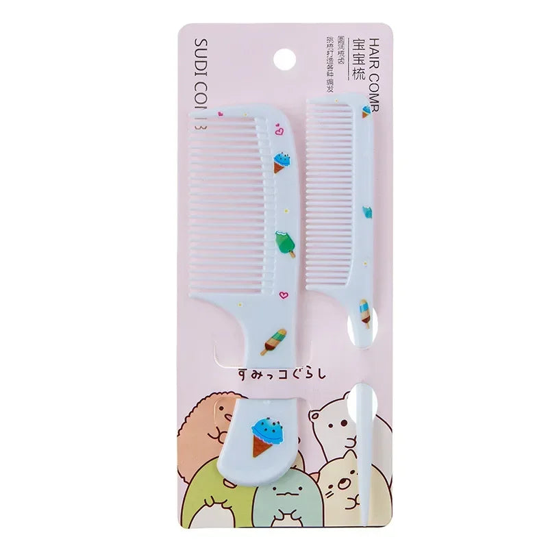 2pcs/set Cute Kids Hairdressing Supplies Comb Anti-static Pointed Tail Hair Brush for Girls Cartoon Strawberry Fruit Hairbrush