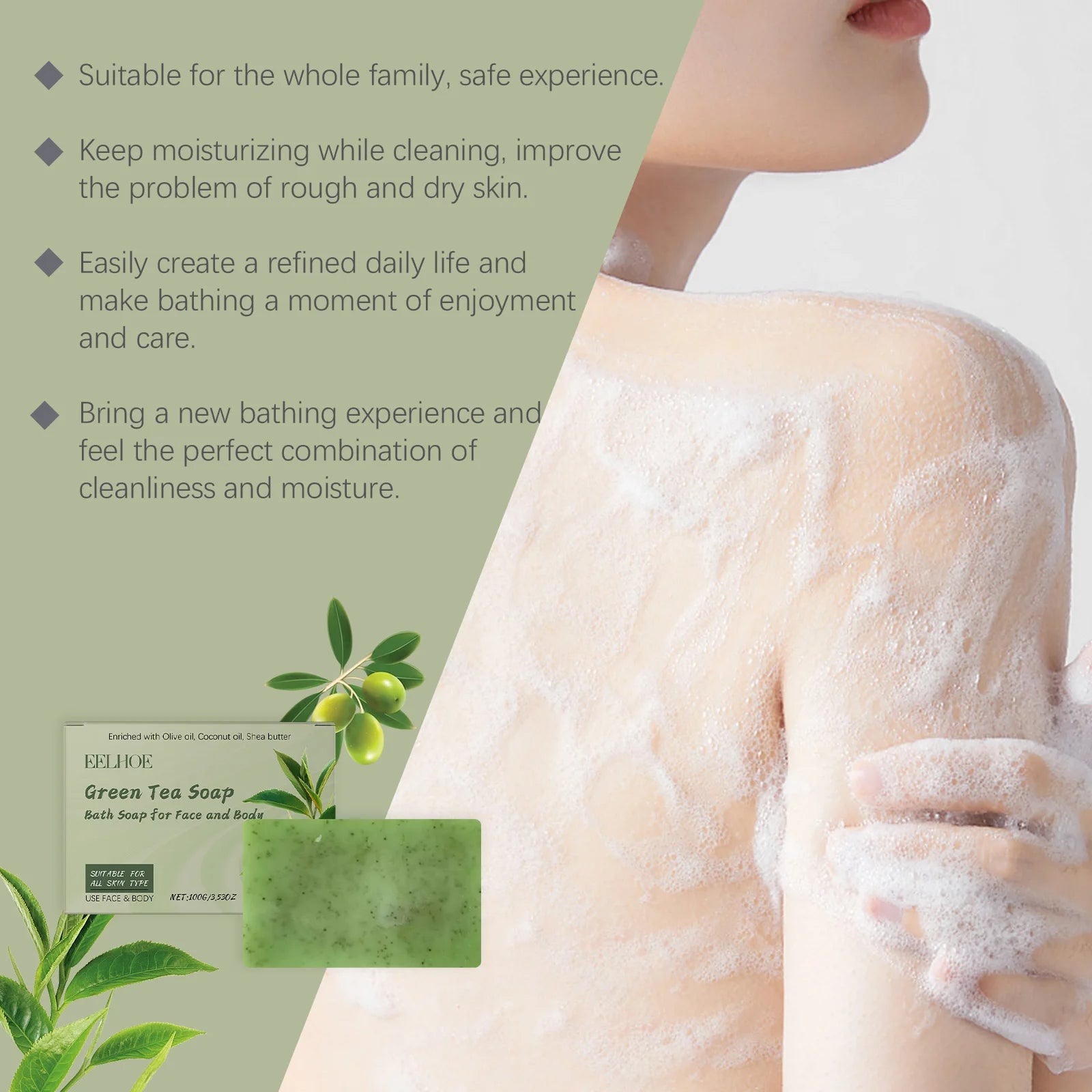 Green Tea Soap Oil Control Reduce Dryness Remove Dead Skin Deep Cleansing Moisturizing Refreshing Anti Acne Smooth Bath Bar Soap