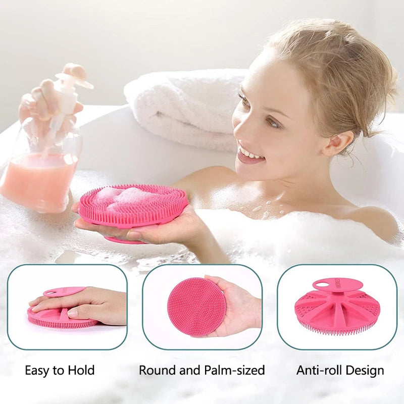 Soft Silicone Body Scrubber Shampoo Brush Handheld Shower Cleansing Brushes Exfoliating Bath Brush Head Massager Bathing Tools