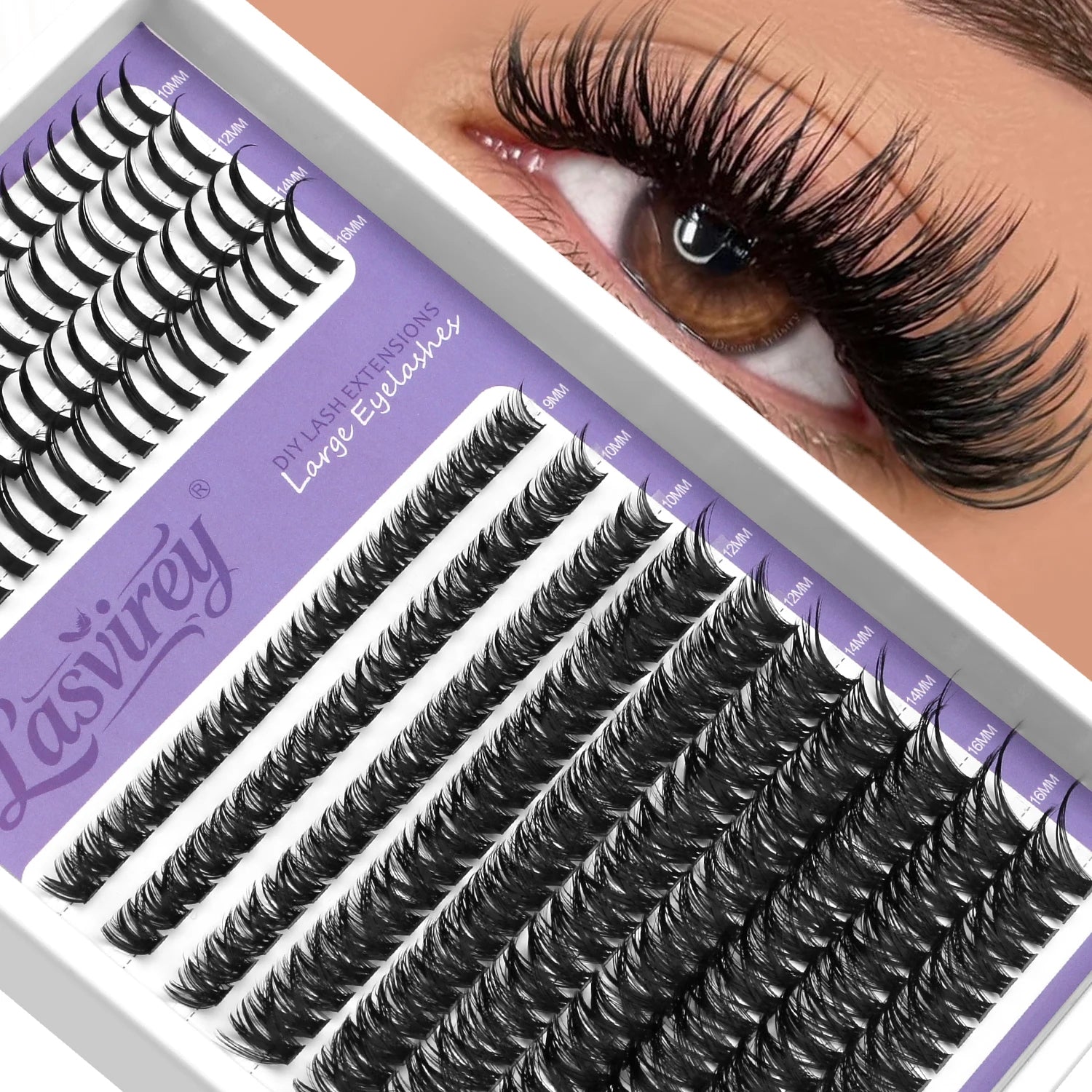LASVIREY Fluffy Lash Clusters DIY Spiky Cluster Lashes Mixed Tray Individual Lashes Extension Natural Thick Faux Mink Lashes