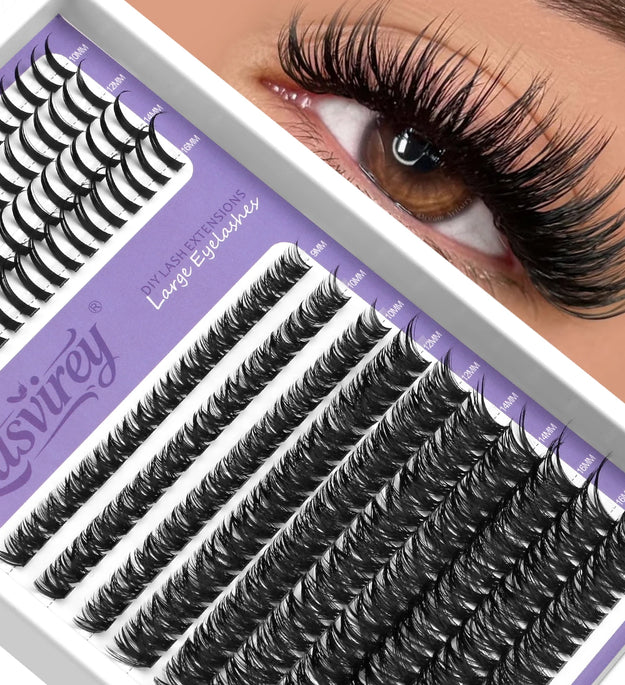 LASVIREY Fluffy Lash Clusters DIY Spiky Cluster Lashes Mixed Tray Individual Lashes Extension Natural Thick Faux Mink Lashes