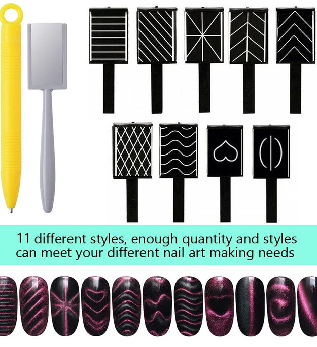 Set of 11 Pcs Nail Art Tools Cat Eye Magnetic Rod Powerful Magnet Suitable for Gel Polishing Beauty Manicure Decoration Supplies