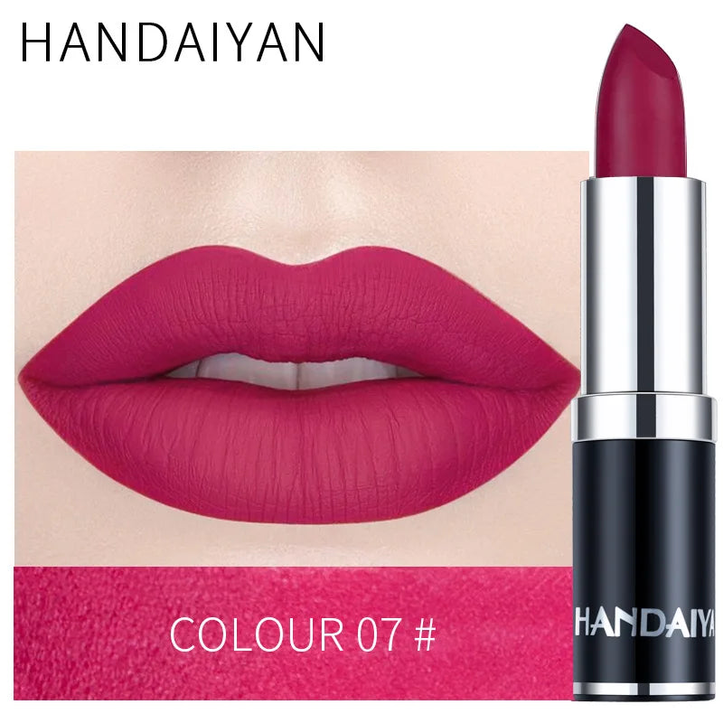 Handaiyan Sexy Nude Red Brown Purple Lipgloss Matte Lip Gloss Velvety Lipstick Matte Waterproof Makeup Long Lasting Cosmetic