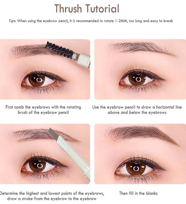Thin-Head Double-Ended Eyebrow Pencil – Waterproof, Long-Lasting, Auto-Rotate, Brush Tip, Contour, Natural, Certified, Unisex