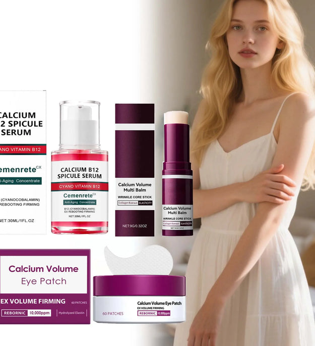 Calcium Skincare Set Anti-Aging Calcium Volume Facial Serum Eye Patches Multi Balm Fade Fine Lines Reduce Dark Circles Nourishes