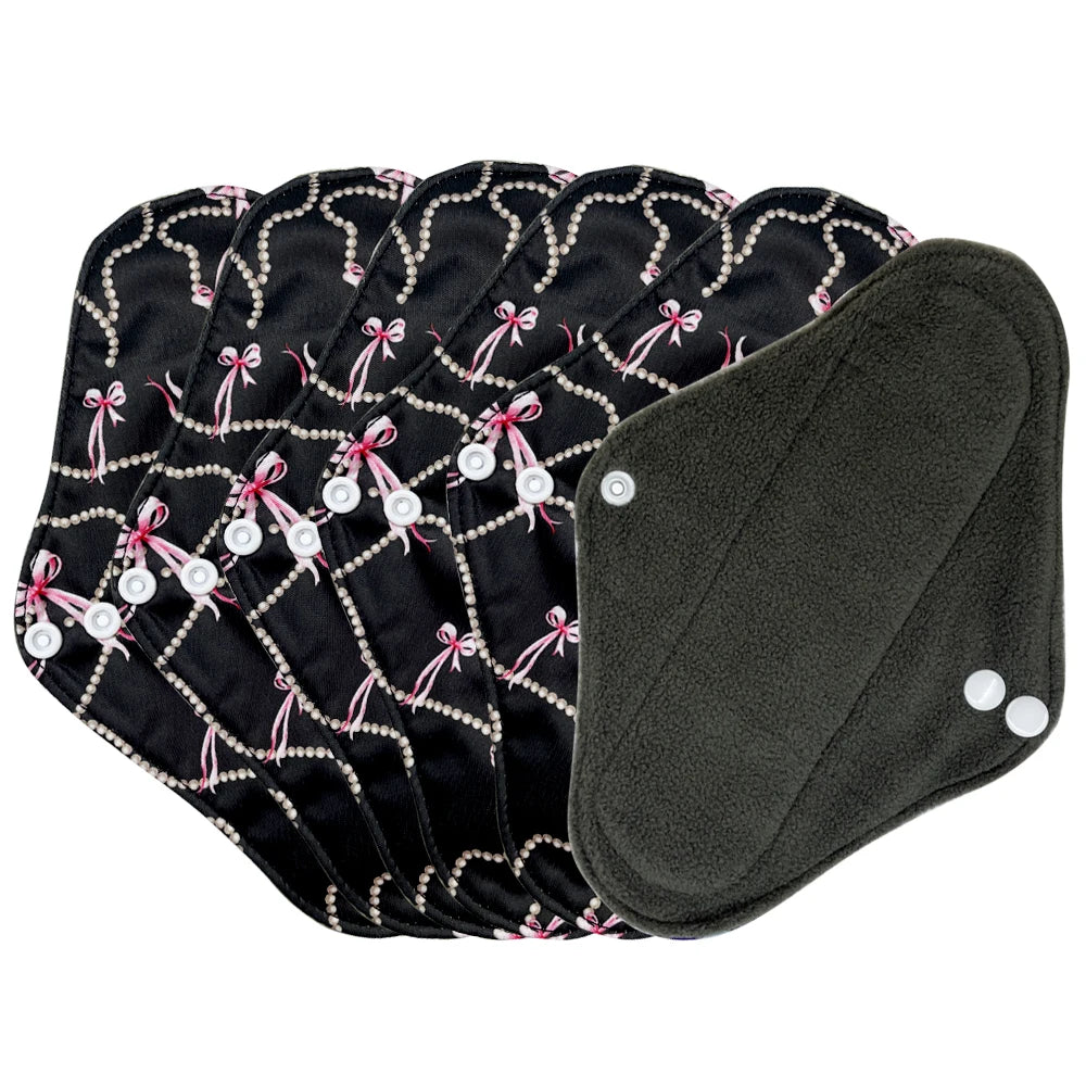 Washable Sanitary Napkins for Women, Reusable Menstrual Pads, Light Flow Panty Liners, Bamboo Charcoal, Small Size, 6Pcs
