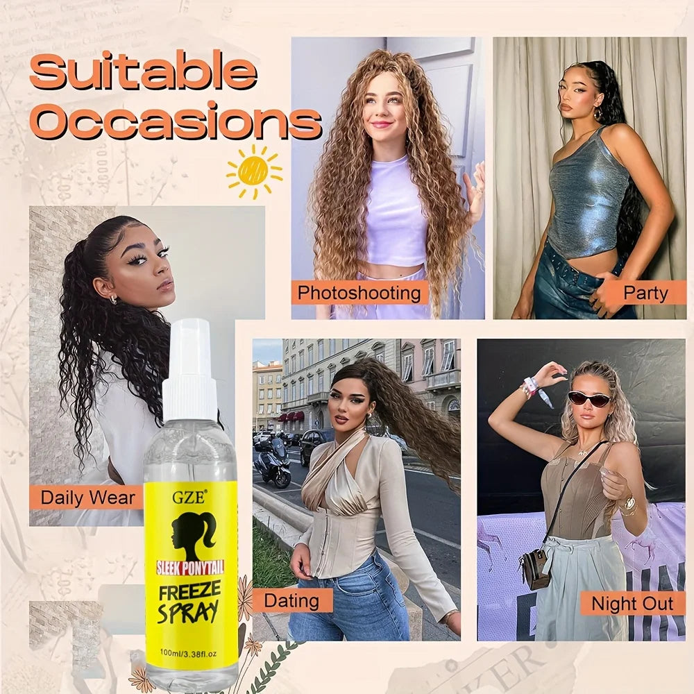 GZE Sleek Ponytail Freeze Spray - Long Lasting Hold, Frizz Control, and Shine - Non-Sticky Formula for Professional Looking - BlissFully