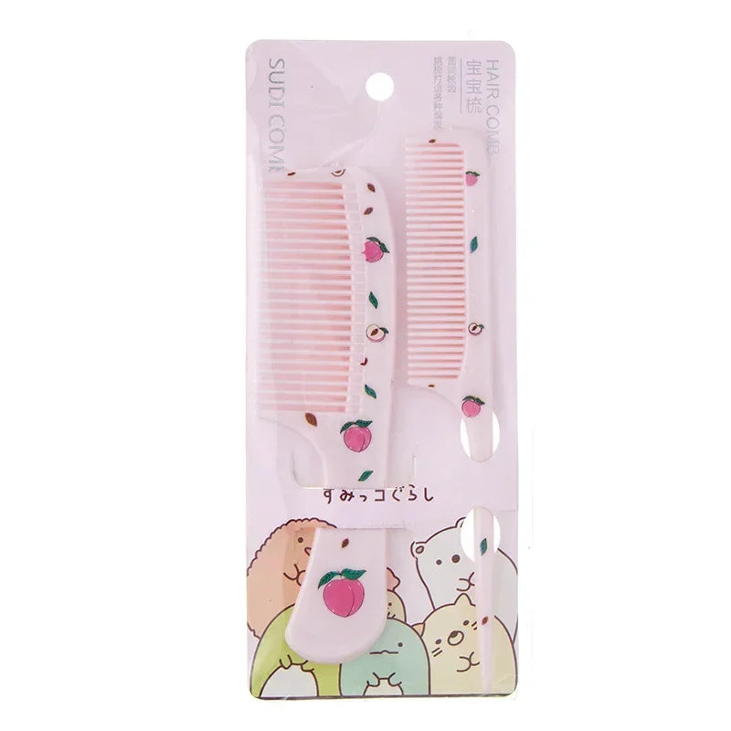2pcs/set Cute Kids Hairdressing Supplies Comb Anti-static Pointed Tail Hair Brush for Girls Cartoon Strawberry Fruit Hairbrush