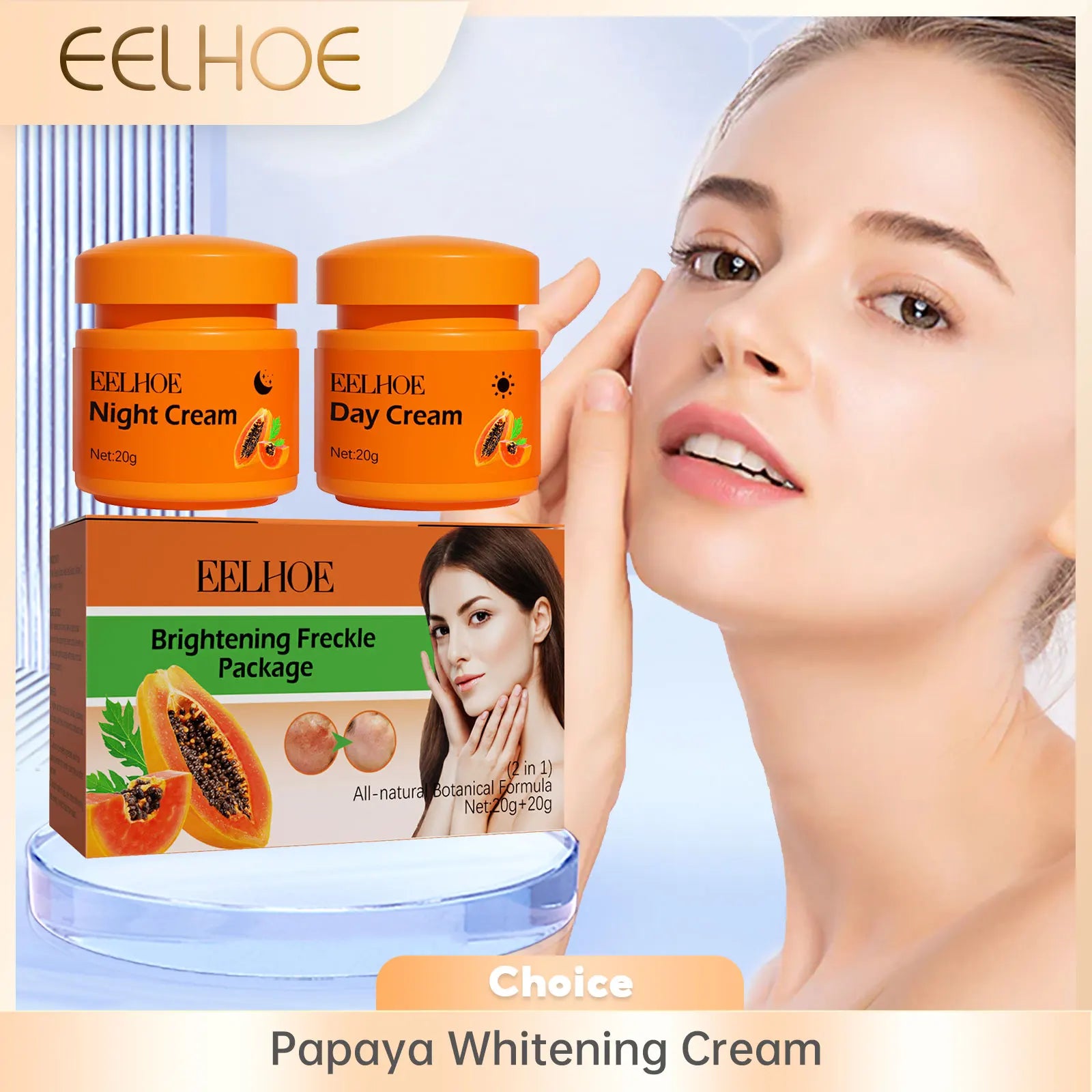 Freckle Whitening Face Cream Papaya Day Night Sun Spots Corrector Fade Pigment Brighten Skin Tone Blemish Bleaching Nourishing - BlissFully