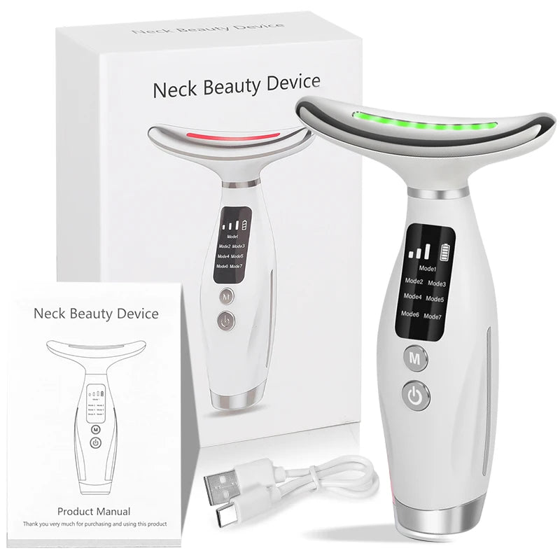 New EMS Micro-current Neck Face Beauty Device 7 Color Facial Massager for Enhanced Face Neck and Shoulder Care with Vibrating