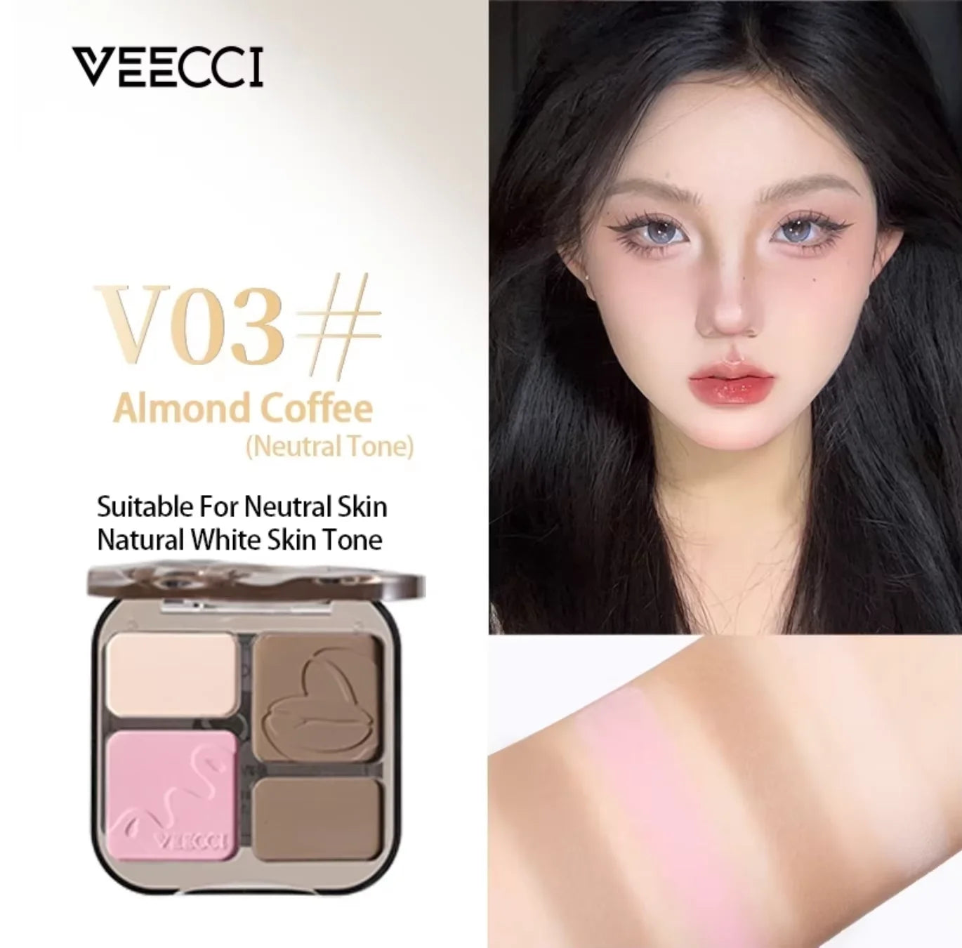 VEECCI 4 Color Contour Palette Powder Matte Shimmer Bronzer Highlighter Brighten  Nude Tones Longlasting Facial  Makeup