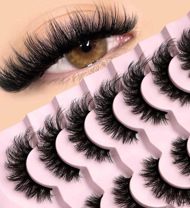 GROINNEYA 3D Mink Lashes Cat Eyelashes Fluffy Wispy Volume Lashes Natural Feathery Effect Lightweight Flexible Band Fake Lashes