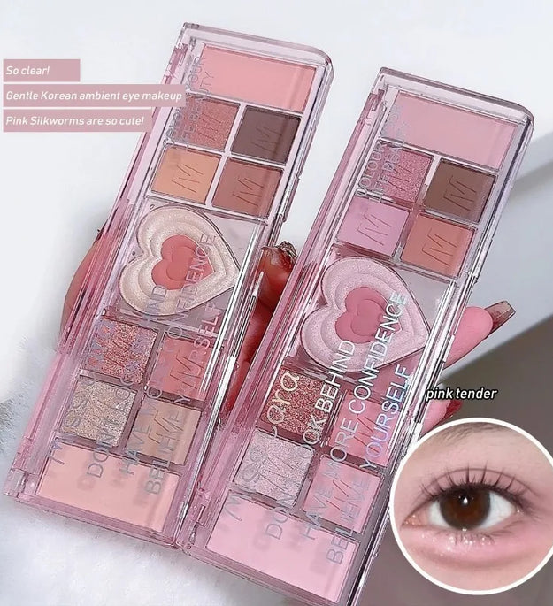 12Colors Love Heart Pink Eyeshadow Palette Natural Cool Tone Low Saturation Matte Eye Shadow Pallet Brown Korean Makeup Cosmetic