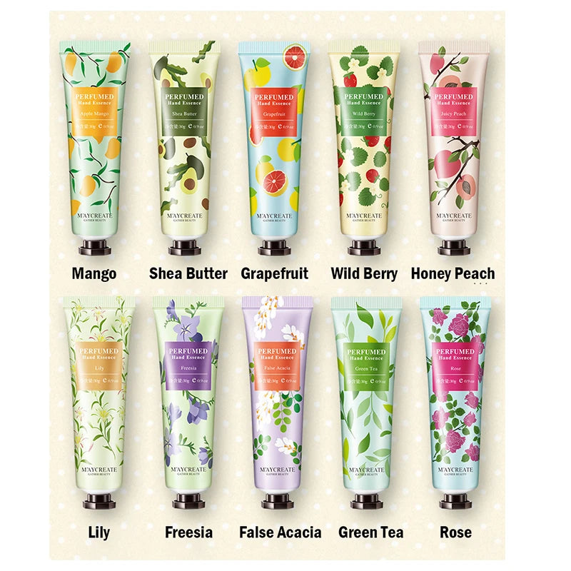 10pcs Fruity Flowery Hand Cream Moisturizing Nourishing Anti Chap Repairing Hands Care Beauty Skincare Hand Creams Sets