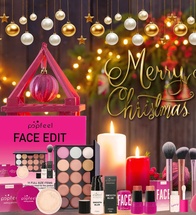 POPFEEL Christmas All In One Makeup Kit Eyeshadow Powder Lipgloss Lipoil,Valentine's Day Gift for Girls Women