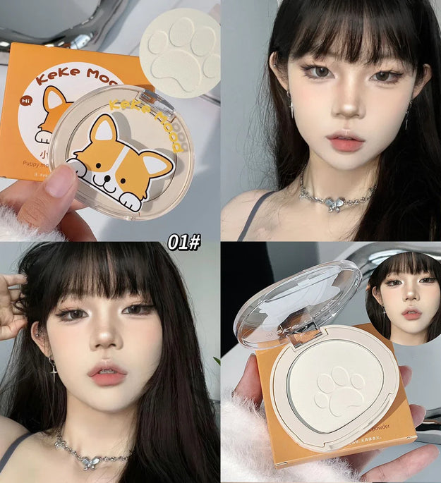 Cute Claw Monochrome Highlights Powder Face Matte White Pink Blusher Brightening Setting Powder Concealer Compact Makeup Palette