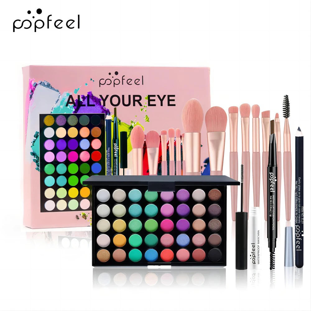 POPFEEL Christmas Eye Makeup Gift Set - Eyeshadow Palette, Eyeliner, Brow Pencil, Mascara-Perfect Eye Makeup Gift Set.