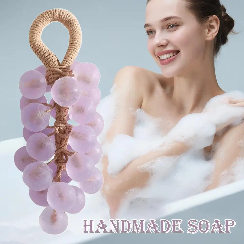 Grape Soap on a Rope with Box Christmas Gift, Handmade Grape Cluster Shape Soap Bar, Aromatic Bath Hand Wash Gift Home Decor
