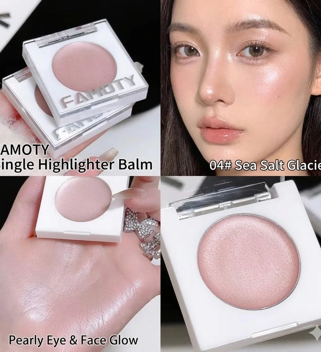 FAMOTY Multi-Use Cream Highlighter Balm – Pearlescent Shimmer Glow Stick for Face & Eyes. Dewy, Wet-Look Finish. (White/Pink