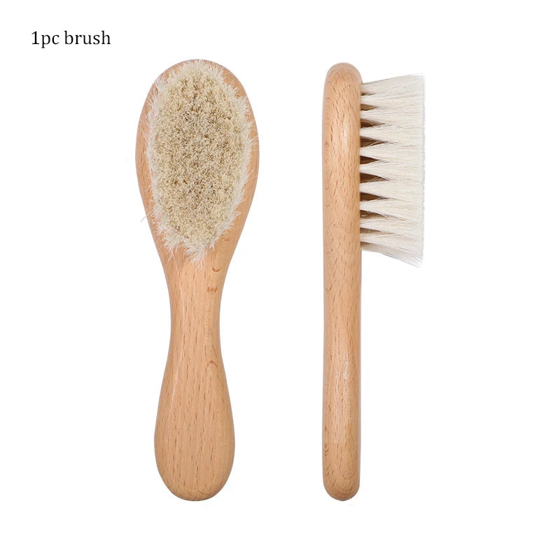 1/2 Pieces of Baby Natural Wool Wood Brush Comb Set Newborn Comb Head Massager Shower Brush Comb Baby Shower Gift