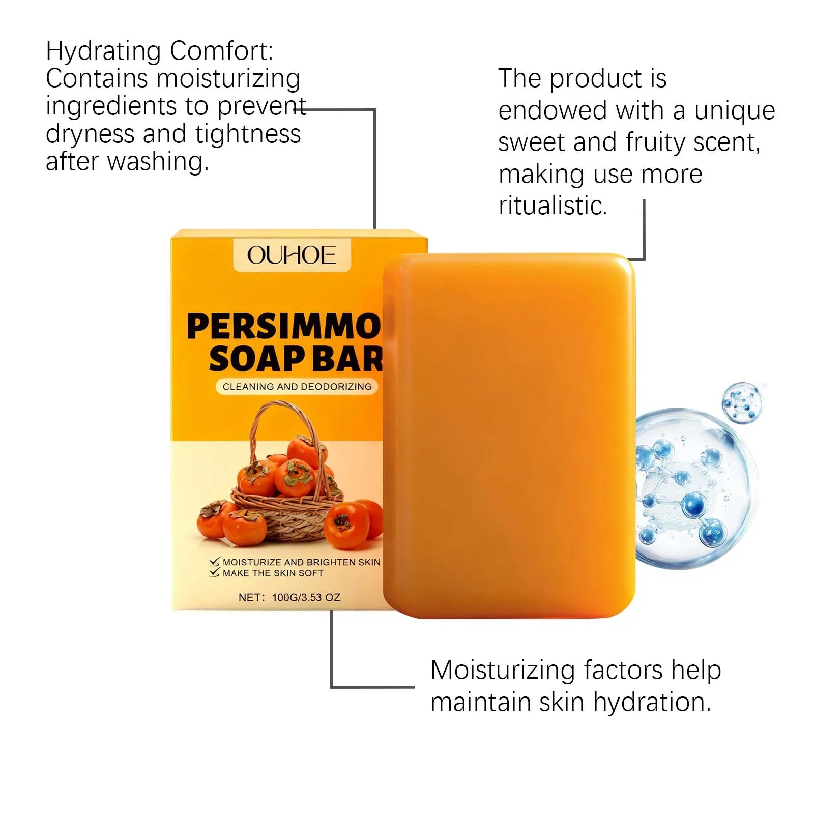 Persimmon Fresh Bath Soap Gentle Care Nourishes and Moisturizes Skin Cleanses Leaves Fragrance Hydrates Beautifies Skin
