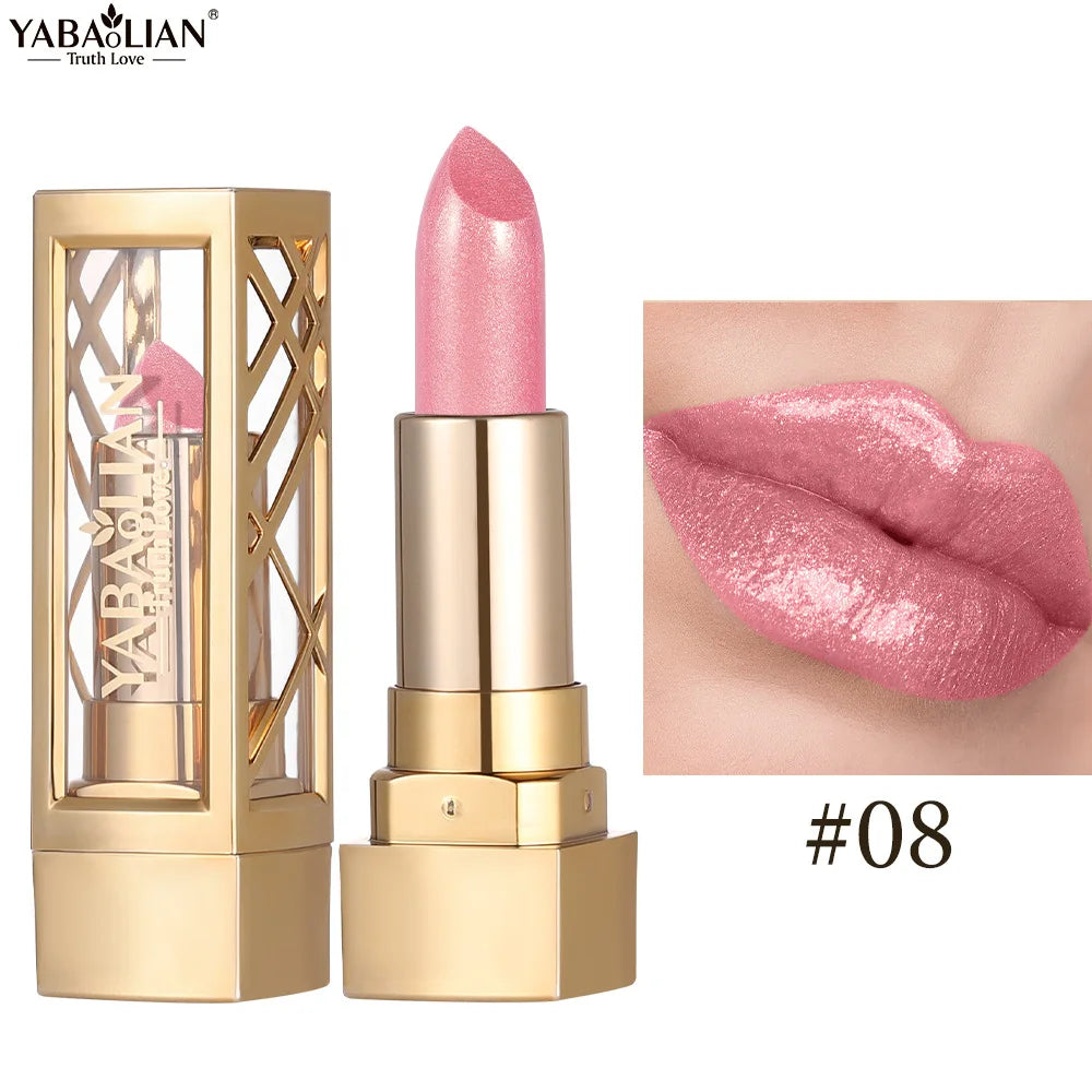 Hollow Carved Lipstick Pearlescent Glitter Velvet Shiny Red Brown Waterproof Lasting Nude Pink Luxurious Sparkling Lip Gloss