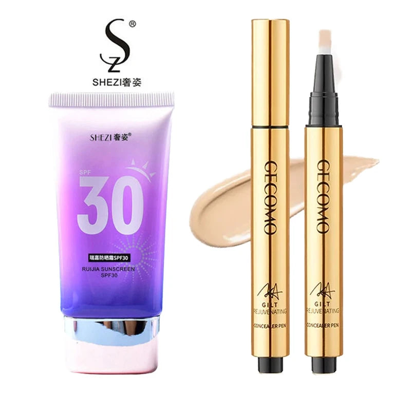 Shezi Facial Body Sunscreen Whitening Primer SPF30 And Gecomo Waterproof Concealer Highlight Sunscreen Kit