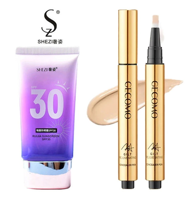 Shezi Facial Body Sunscreen Whitening Primer SPF30 And Gecomo Waterproof Concealer Highlight Sunscreen Kit