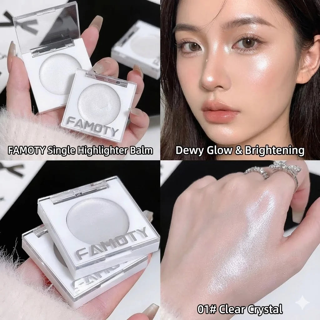 FAMOTY Multi-Use Cream Highlighter Balm – Pearlescent Shimmer Glow Stick for Face & Eyes. Dewy, Wet-Look Finish. (White/Pink