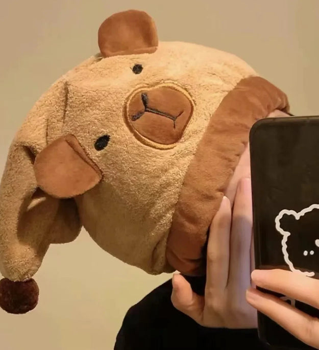 Capybara Dry Hair Cap Coral Fleece Quick Dry Towel Super Absorbent Capybara Head Turban Cute Animal Soft Hair Wraps for Women