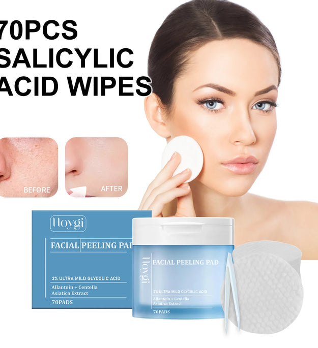 Hoygi 70pcs Salicylic Acid Exfoliating Pads for Face Gentle Skin Brightening Toner Wipes with Glycolic Acid for Smooth Texture