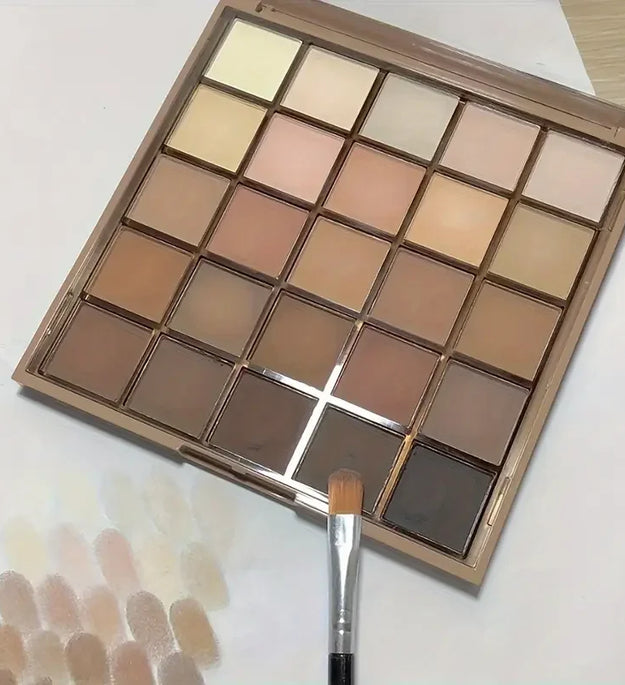 25 color eyeshadow palette - matte and shimmer, high pigmy brown nude, coffee chocolate student party daily stage makeup