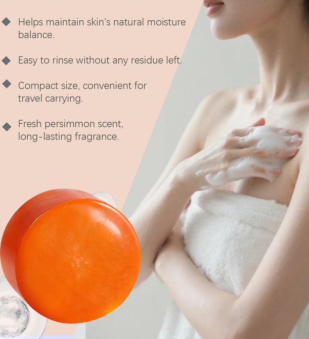Persimmon Soap Bar Gentle Cleansing Exfoliating Brightening Moisturizing Smoothing Softening Fragrance Handmade Shower Soap 100g