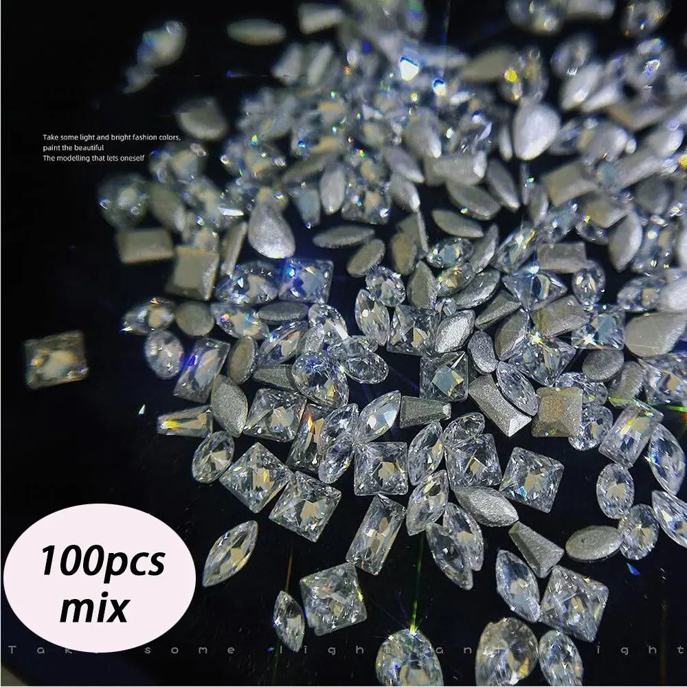 100pcs Shiny Zircon Rhinestones Nail Charms 1.5*3mm Mini Rhombic Nails Gemstones Flatback Nail Art Craft Diamonds Decoration GT5