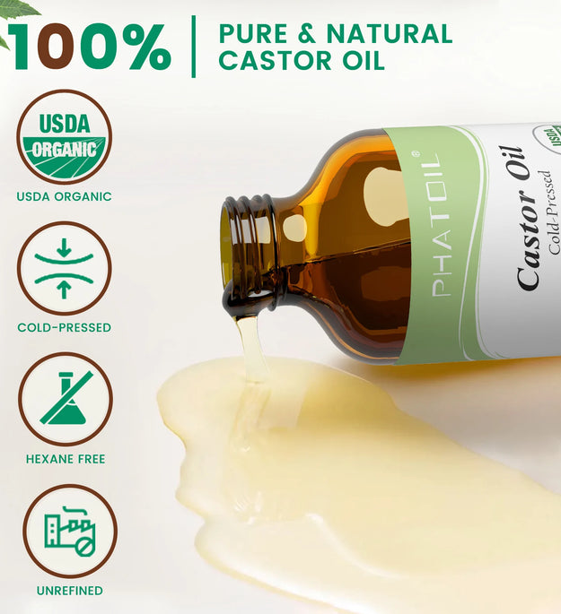 PHATOIL 236ml/118ml Organic Castor Oil,Cold Pressed Unrefined Essential Oil For Hair Care Eyelash & Nail Growth Moisturizes Skin