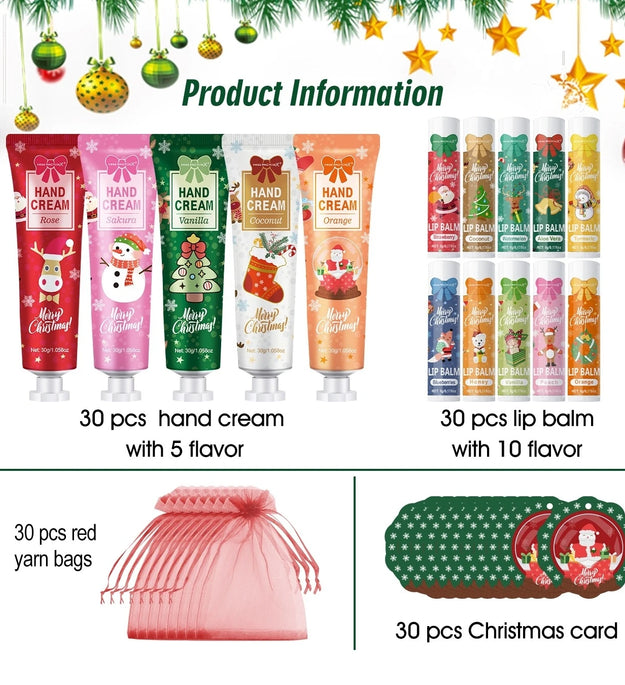 Christmas gift set distribution 120PCS/box in bulk, lip balm in bulk, hand cream in bulk, Christmas cards, gift gauze bags