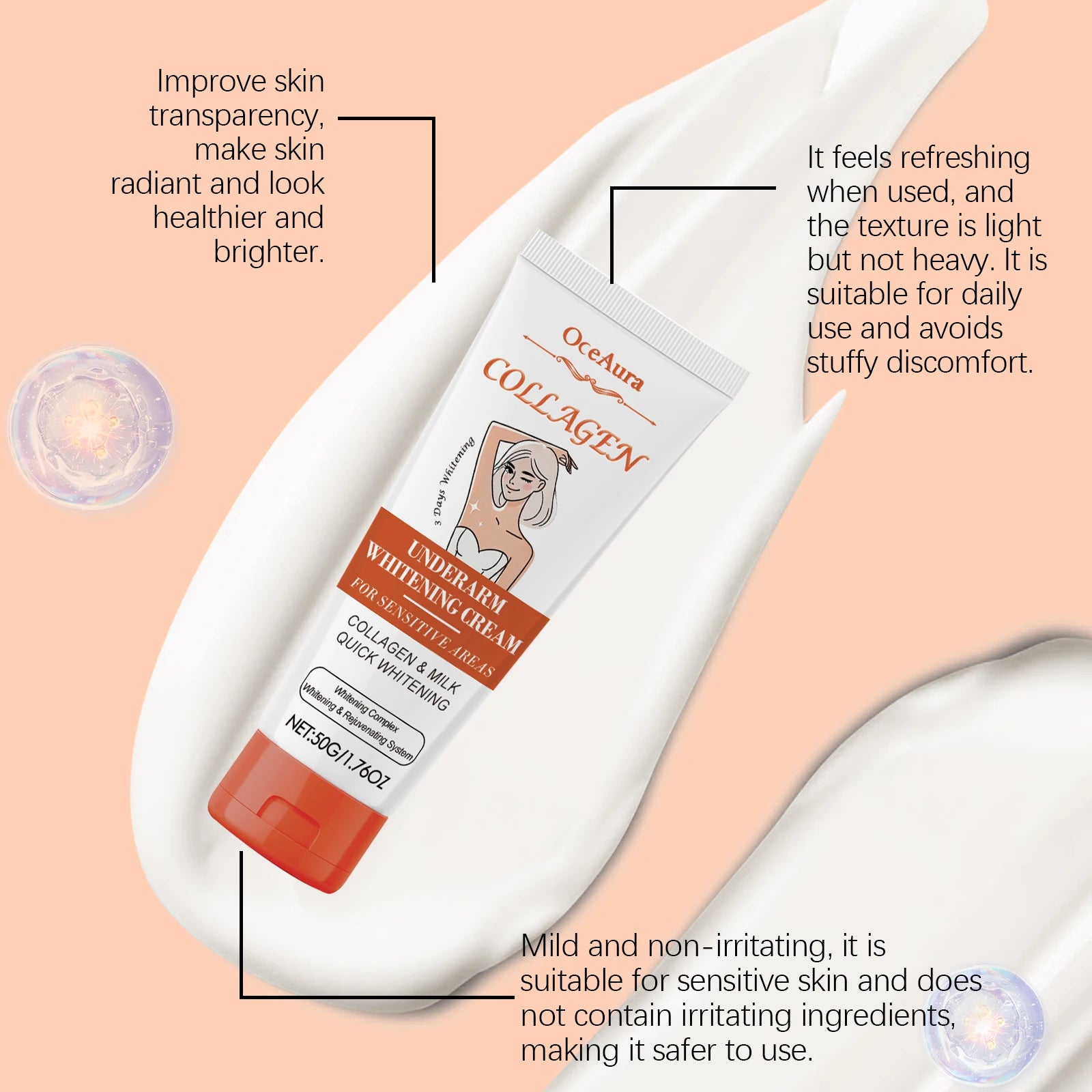 Underarm Whitening Cream Armpit Legs Knee Elbow Cream Remove Dark Spots Melanin Brighten Skin Care Moisturizing Skin Cream 50g